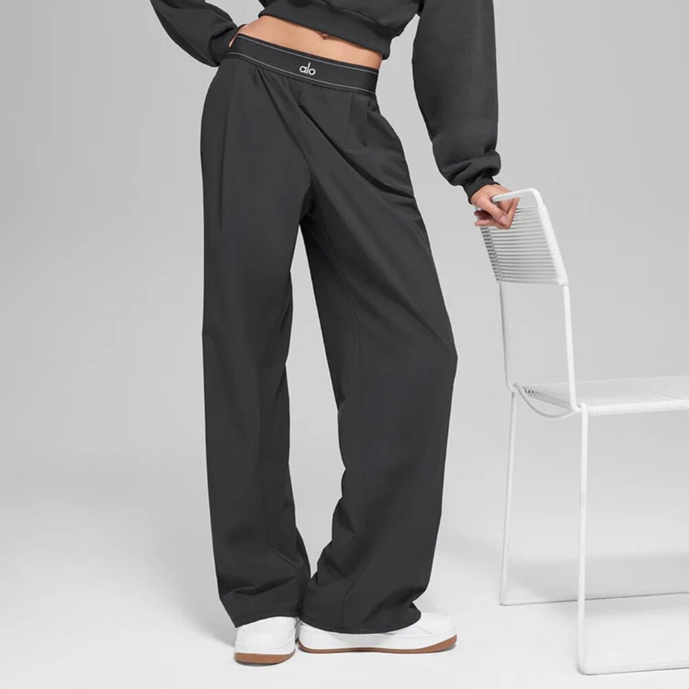 ALO Yoga Black Wide-Leg Lounge Trousers